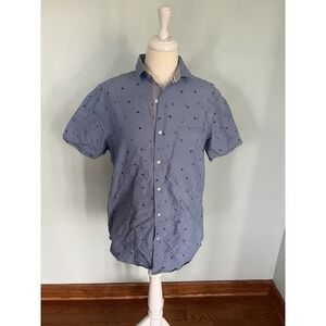 Free Planet Men's M Shirt Blue Collared Short Sleeve Button Down Palm Hula Girls